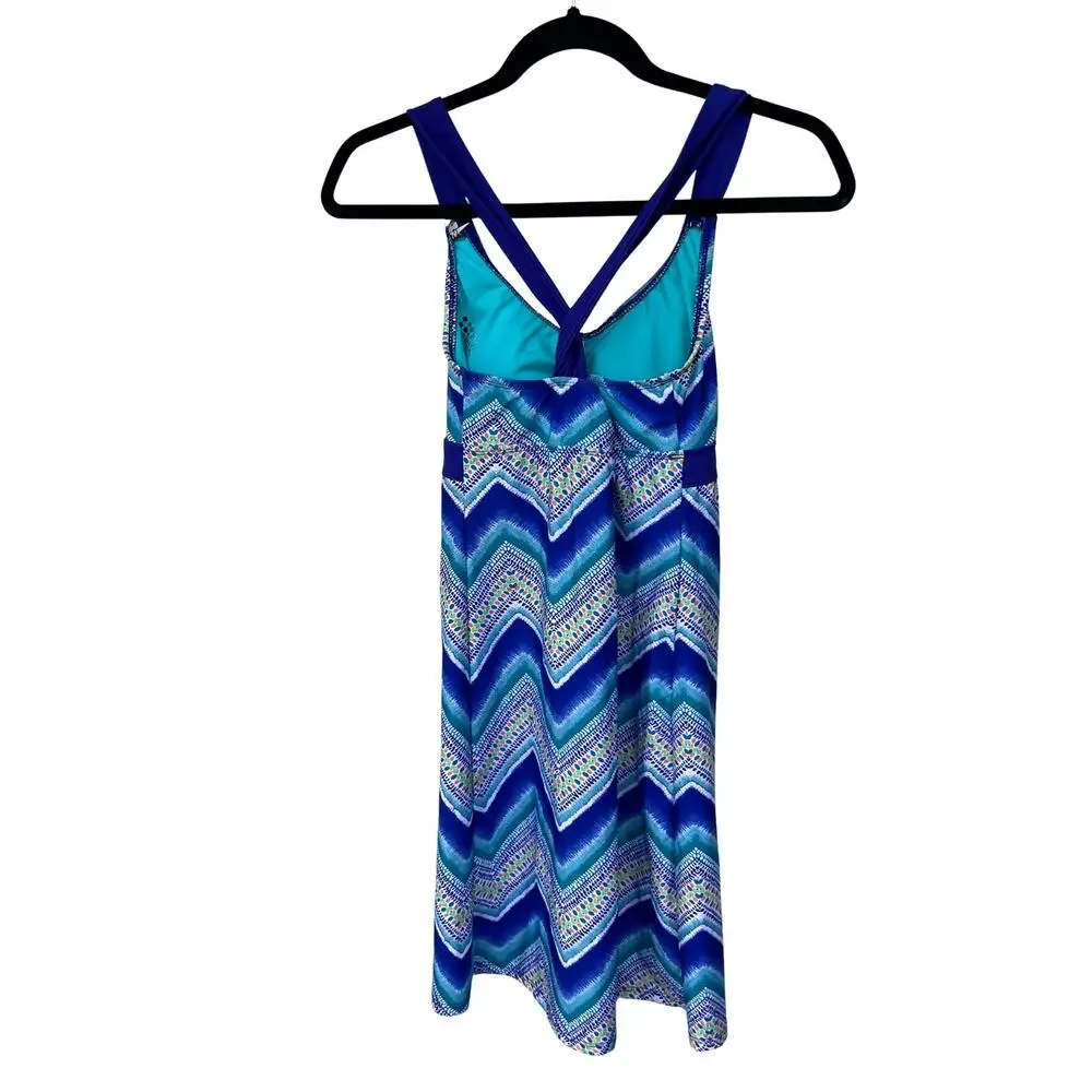 Title Nine Solution Dress XS Blue Green Orange Zig Zag Criss Cross Back Athletic - Picture 2 of 5